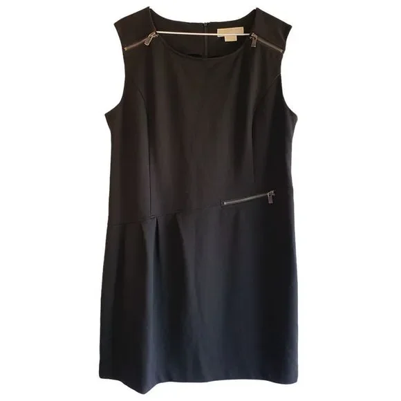 Michael Kors A-Line Dress Black With Zipper Accents Women's Size Medium